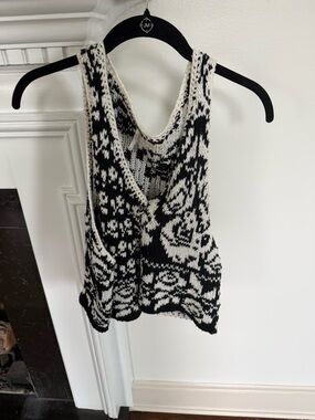 Free People Black & White Knit Vest - Floral Pattern